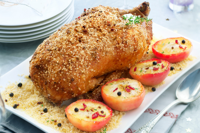 Oie aux graines et pommes rôties