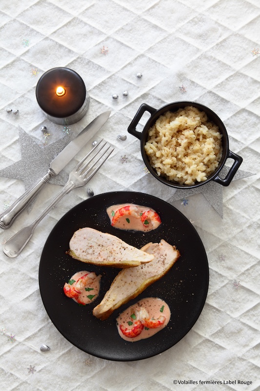 recette de Filets de chapon de pintade aux écrevisses