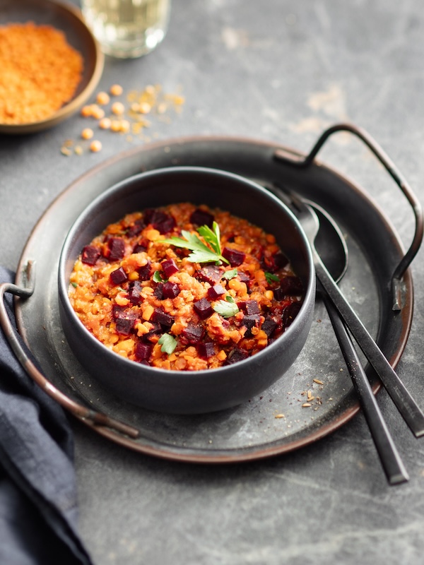 recette de Dahl de lentilles corail à la betterave