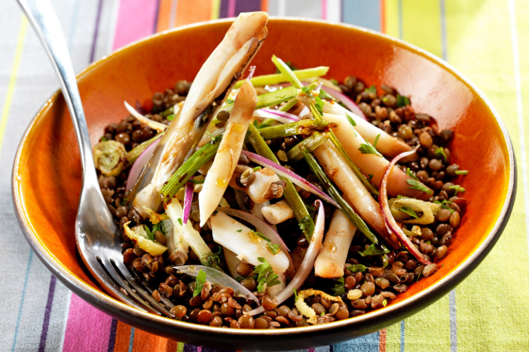 Couteaux en salade de lentilles
