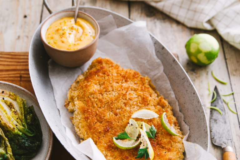 Veau à la milanaise et mayonnaise aux agrumes