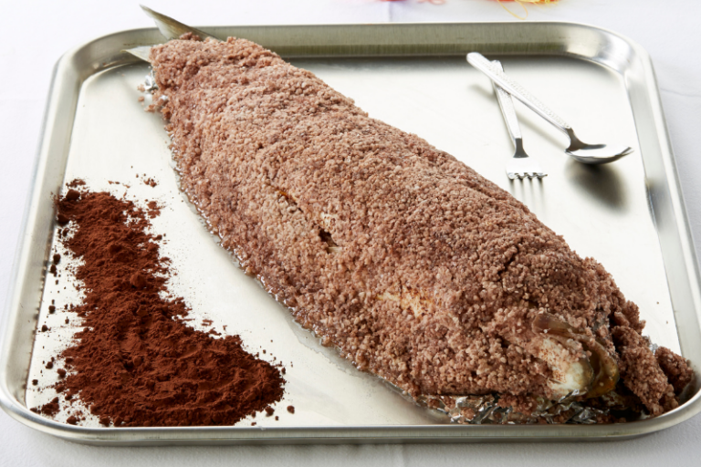 Bar en croûte de sel cacaotée