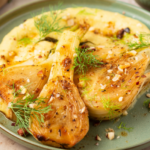 Fenouils rôtis et crème de poireaux