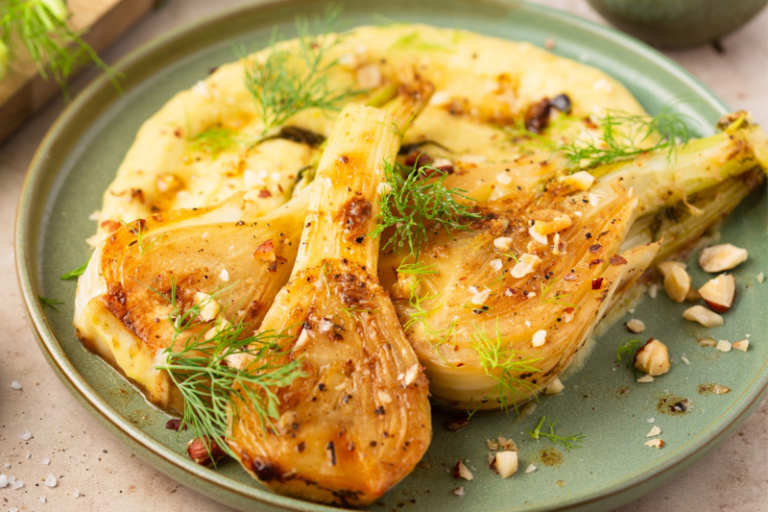 Fenouils rôtis et crème de poireaux