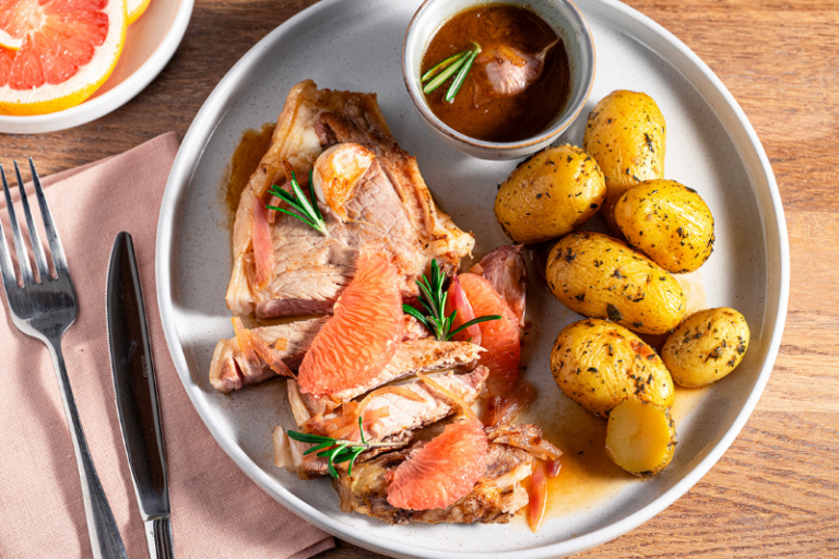 Côte de veau glacée au pamplemousse
