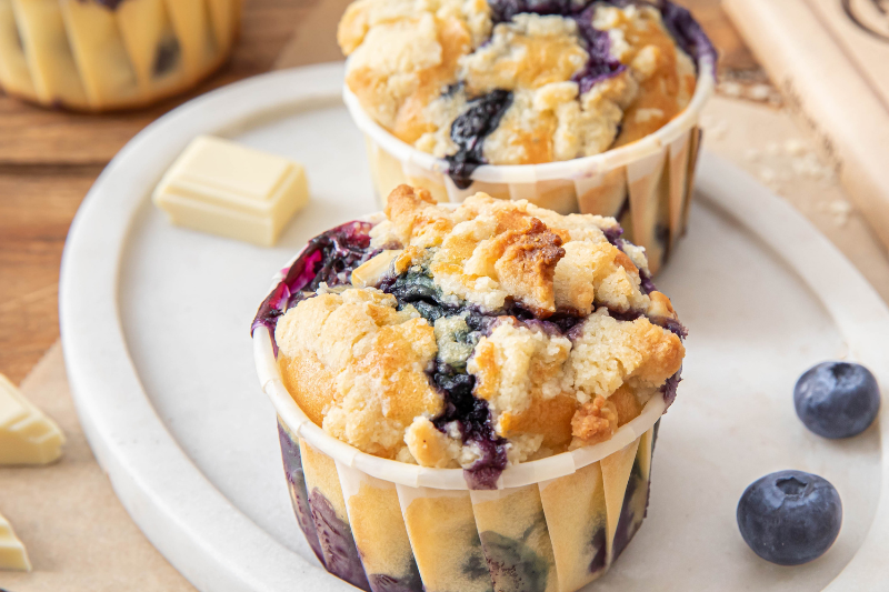 Muffins aux myrtilles et pépites de chocolat