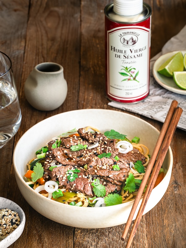 recette de Nouilles boeuf miel sésame