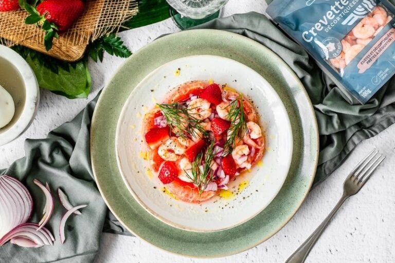 Ceviche de crevettes et granité fraise