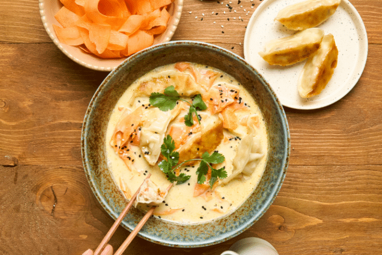 Soupe coco et gyozas crevettes