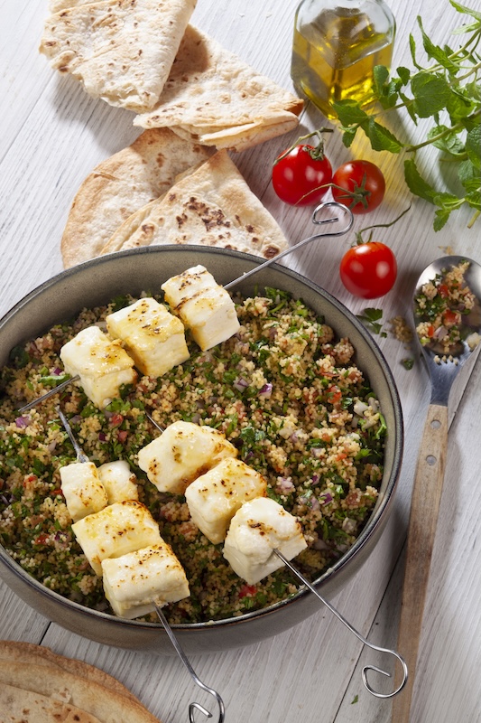 recette de Taboulé vert et feta grillée
