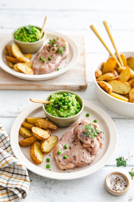 recette de Tranches de gigot de chevreau et houmous
