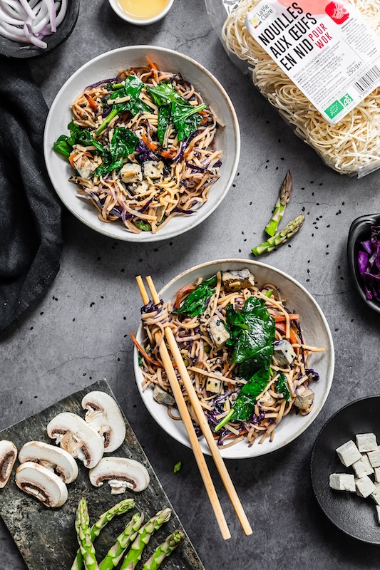 recette de Wok de nouilles et légumes