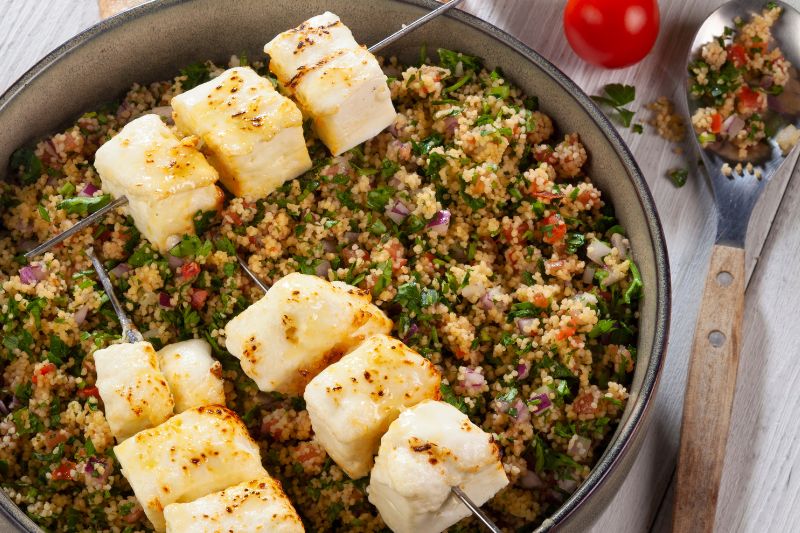 Taboulé vert et feta grillée