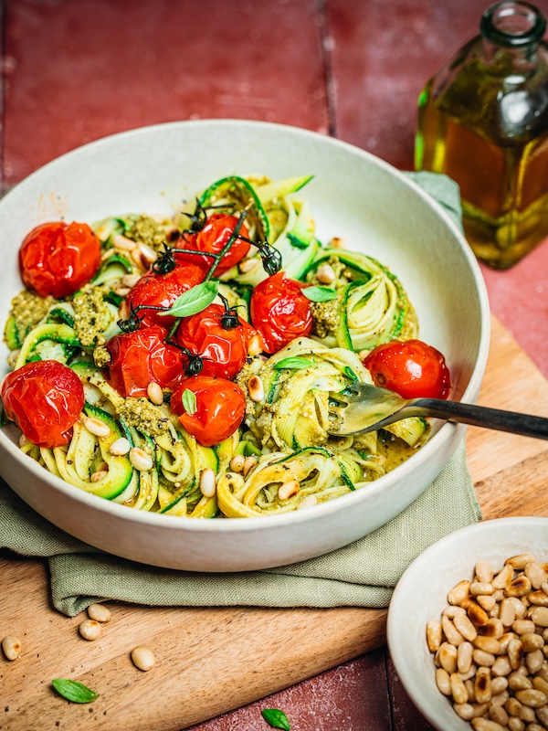 recette de Spaghettis de courgettes au basilic