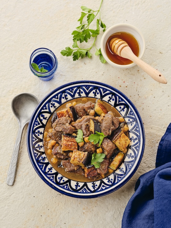 recette de Tajine d’agneau aux aubergines et au miel
