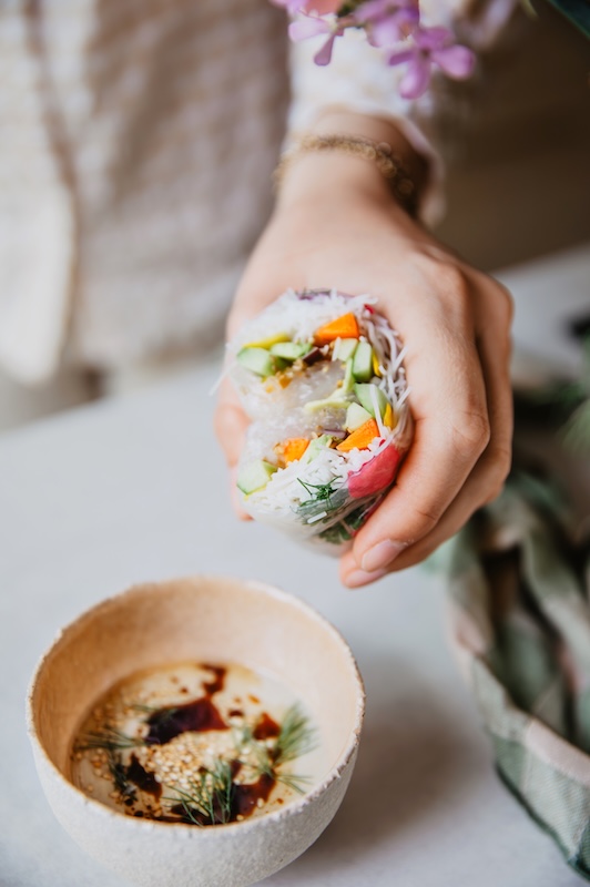 recette de Rouleaux de printemps et sauce tahini