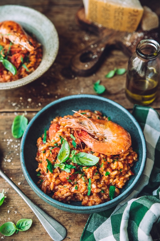 recette de Risotto aux gambas et chorizo à la tomate