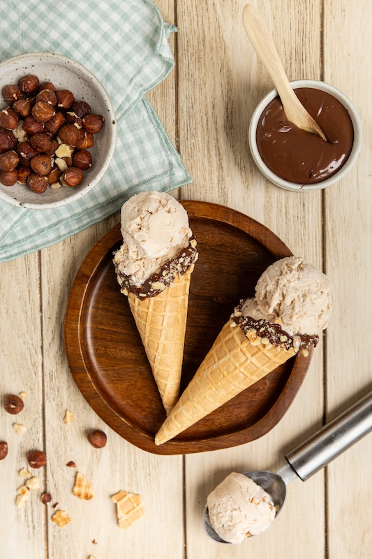 recette de Glace à la noisette et cône gourmand