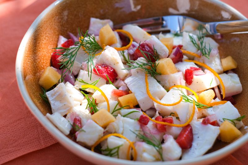 Ceviche de poisson blanc aux fruits