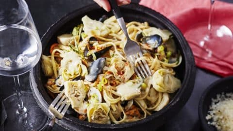 Linguine revisitées aux coquillages et artichaut