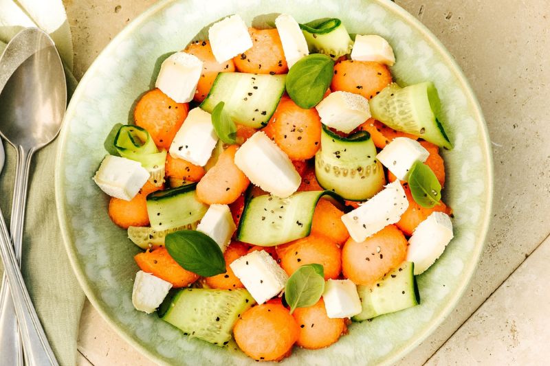 Salade melon concombre et Chavignol