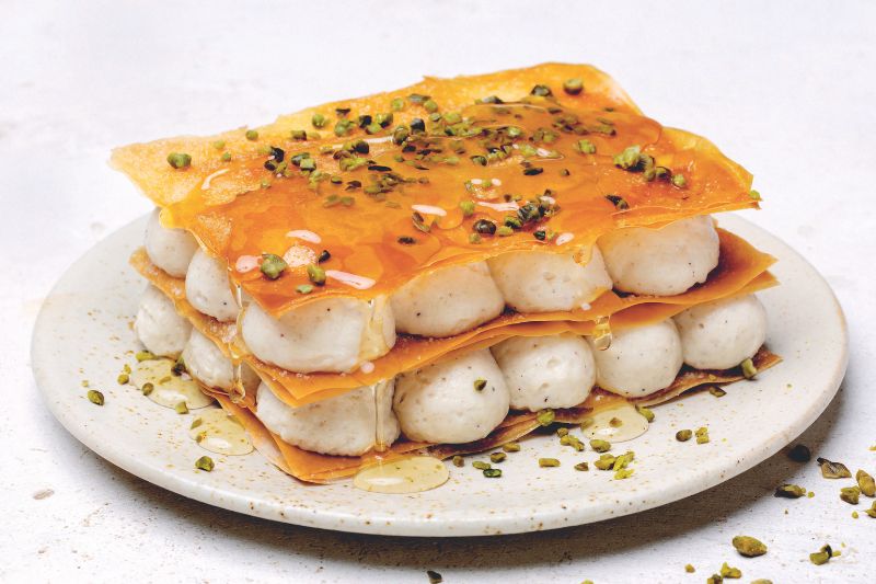 Millefeuilles aux feuilles de baklava caramélisées