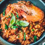 Risotto aux gambas et chorizo à la tomate