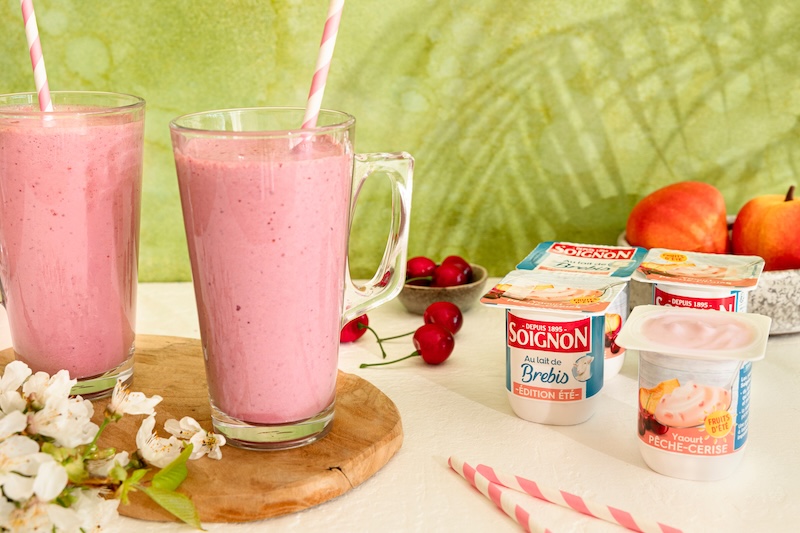 recette de Milkshake pêche-cerise