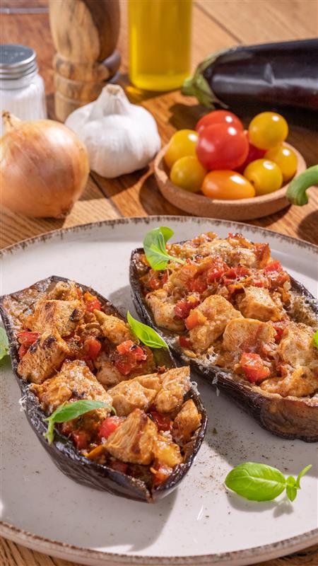 recette Aubergines farcies à la pintade