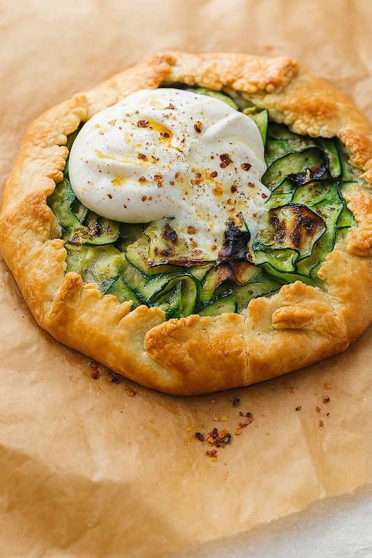 recette de Tarte rustique aux courgettes et à la burrata