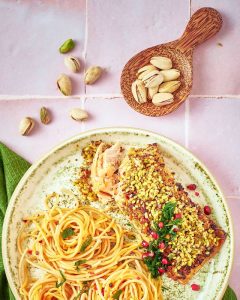recette de Saumon mariné en croûte de pistache
