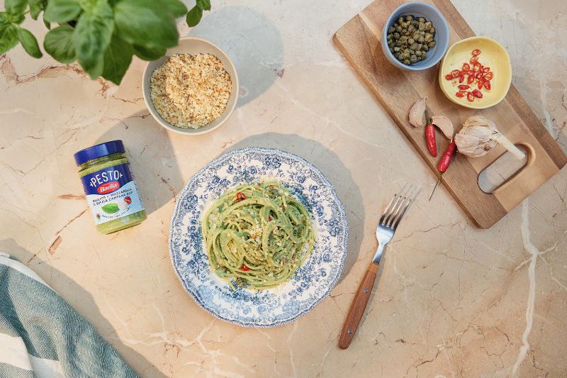 recette de Spaghetti au pesto anchois et câpres