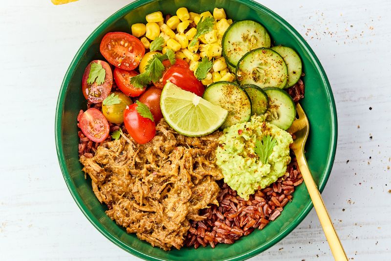 Burrito bowl au pulled pork
