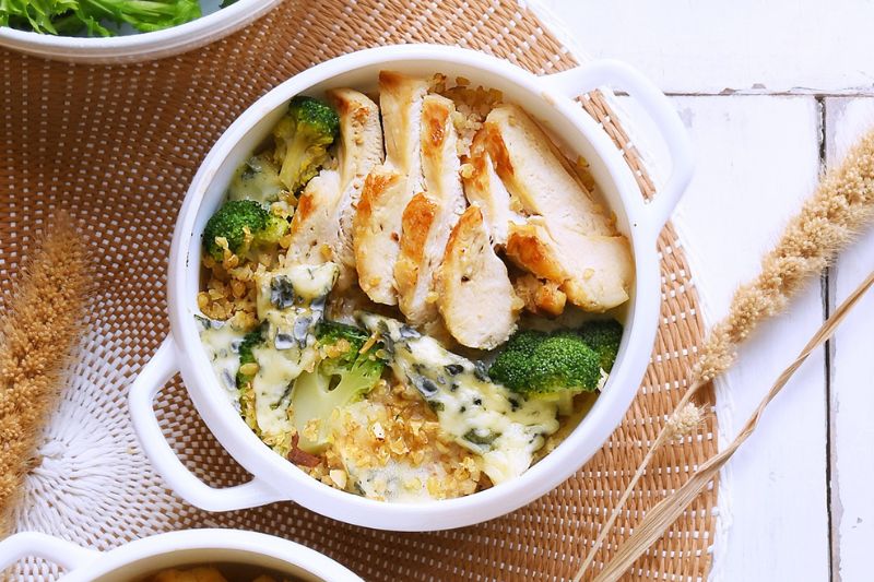 Gratins de brocoli et boulgour à la Fourme