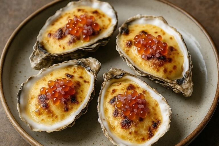Huîtres gratinées et oeufs de truite