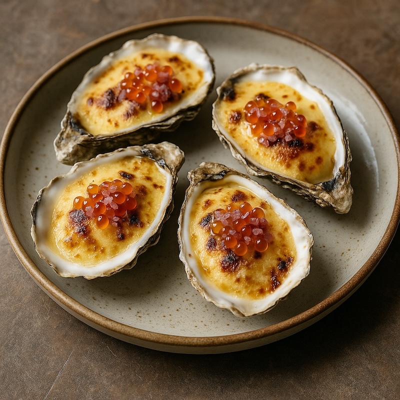 recette Huîtres gratinées et oeufs de truite