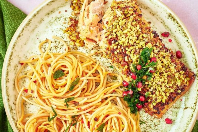 Saumon mariné en croûte de pistache