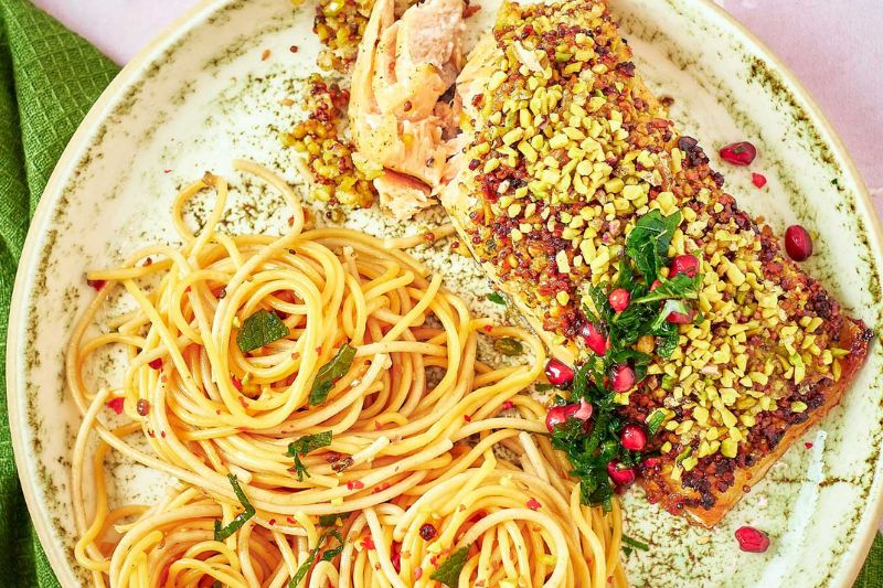 Saumon mariné en croûte de pistache