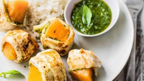 Roulés de sole au melon et au pesto