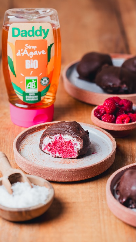 recette de Bouchées framboise, coco, chocolat