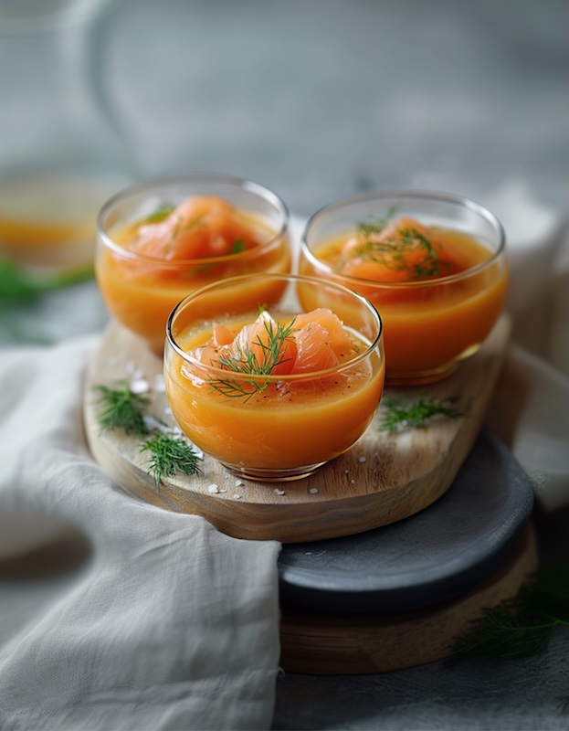 recette de Gaspacho de melon à la truite fumée