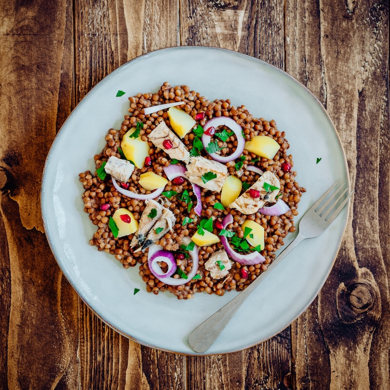 recette de Salade de lentilles aux maquereaux