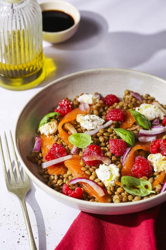 recette de Salade de lentilles framboise et truite