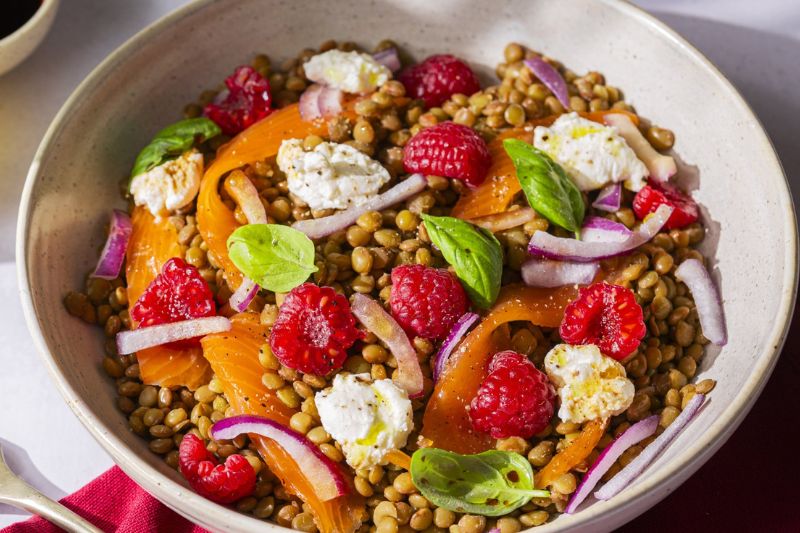 Salade de lentilles framboise et truite