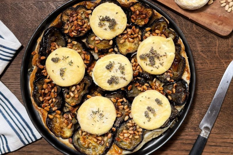 Tarte tatin aux aubergines et Pélardon