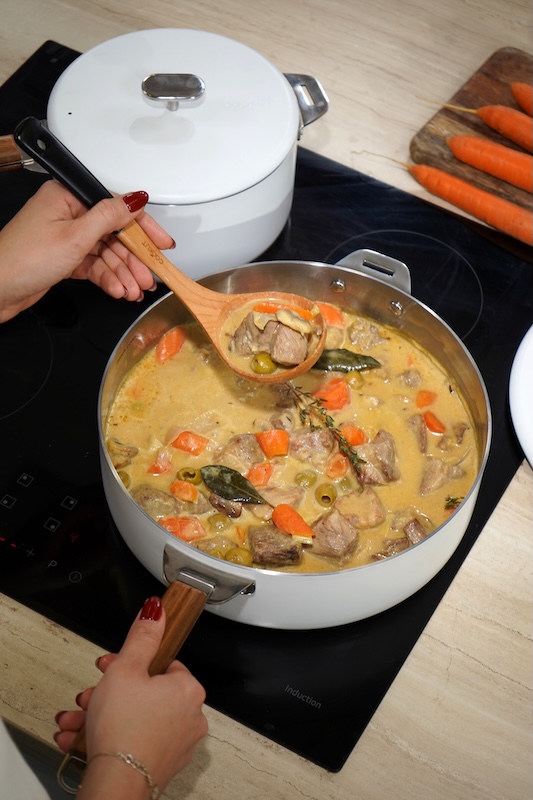 recette de Blanquette de porc à la moutarde et aux olives