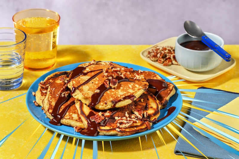 recette de Pancakes banane chocolat pécan