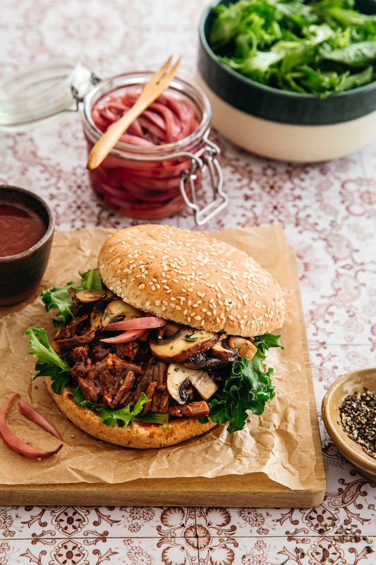 recette de Burger pulled beef aux champignons