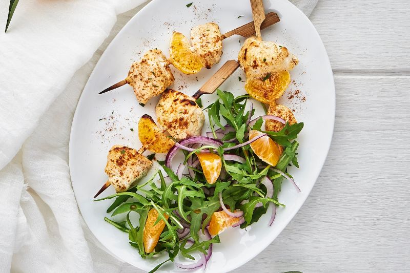 Brochettes de poulet et clémentine de Corse