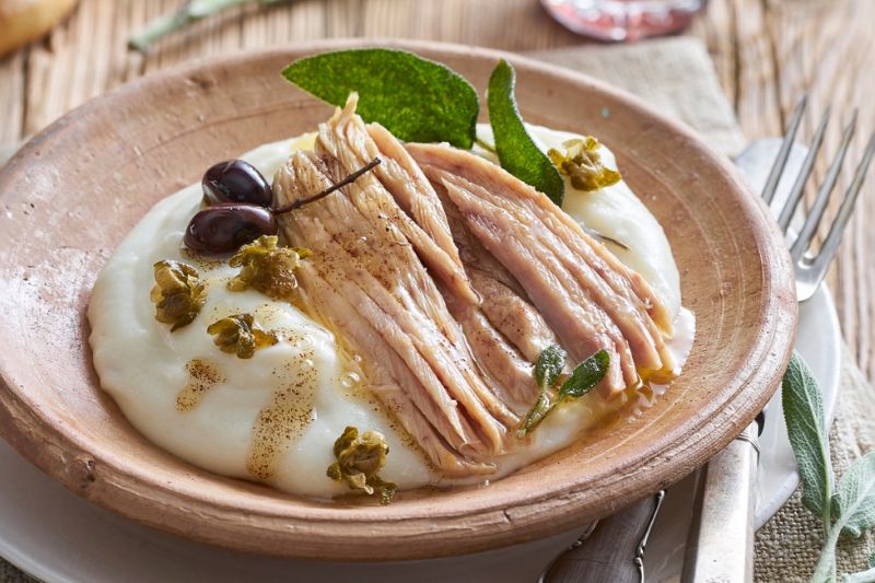 Purée et ventrèche de thon blanc